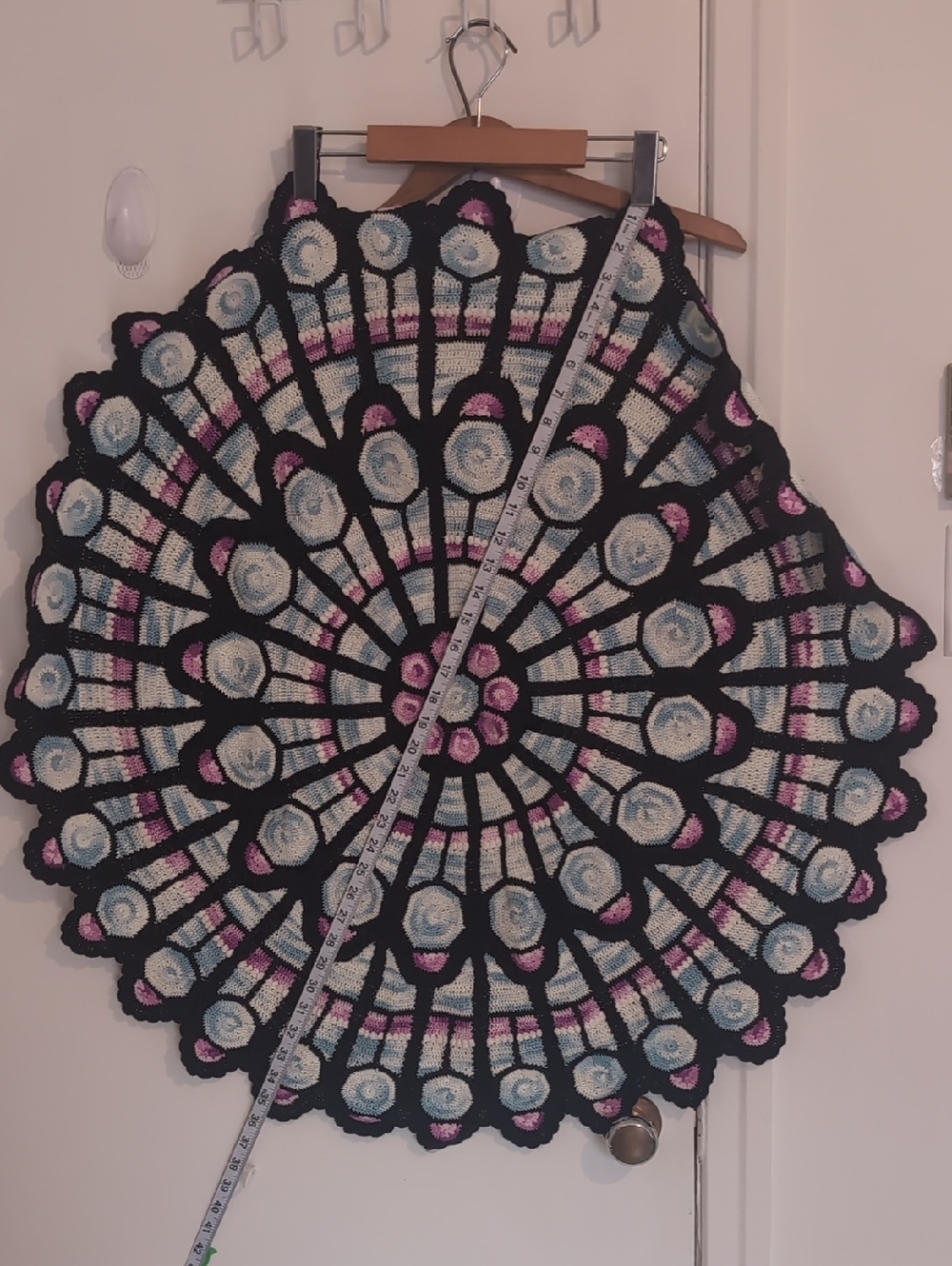 Handmade Black Crochet Circle Skirt with Pastel Accents